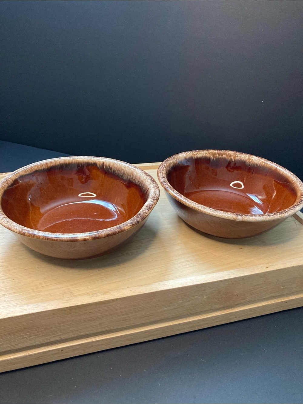 Hull Pottery Rustic Brown Glazed Ceramic Serving Bowls - Set of 2